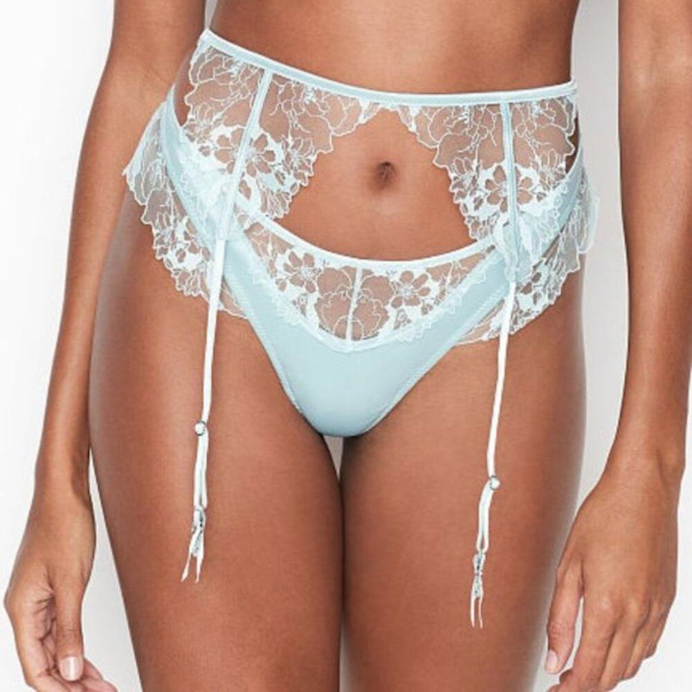 Victoria's Secret Blue Embroidered Garter Belt